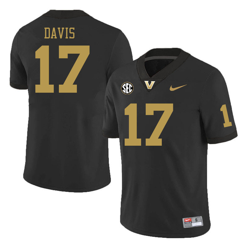 Vanderbilt Commodores #17 Mark Davis College Football Jerseys 2024 Uniforms Stitched-Black